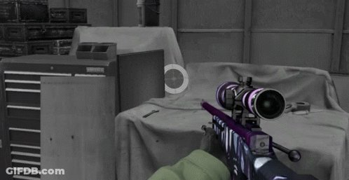 Purple Sniper Rifle On Table In Front Of Toolbox GIF