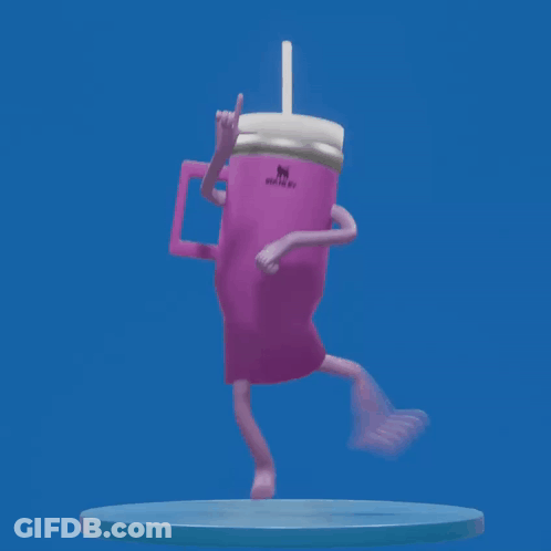 Purple Stanley Cup With Arms And Legs Dancing GIF