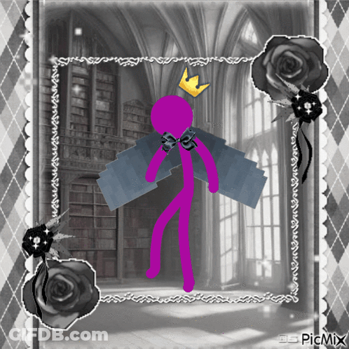 Purple Stick Figure With Wings And Crown GIF