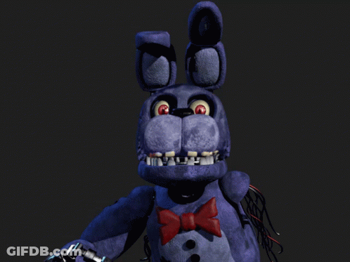 Purple Stuffed Animal With Red Eyes Holding Black Object GIF
