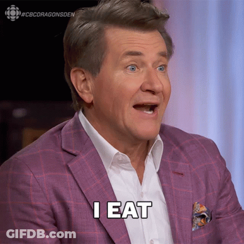 Purple Suit Man With White Shirt Saying I Eat GIF