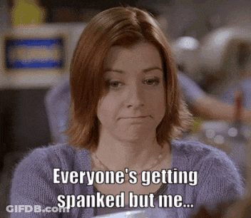Purple Sweater Woman Says Everyone's Getting Spanked But Me GIF