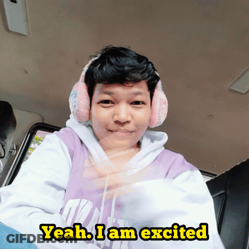 Purple Sweatshirt Ear Warmers Person Saying Yeah I Am Excited GIF