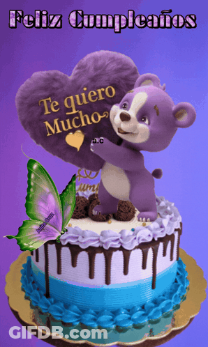 Purple Teddy Bear Holding Heart Saying Te Quiero Mucho GIF