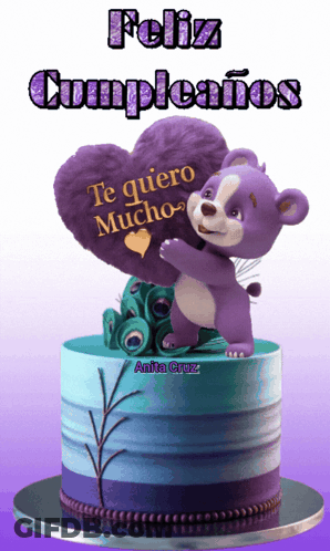 Purple Teddy Bear Holding Heart Te Quiero Mucho GIF