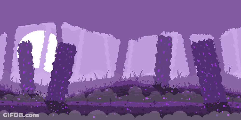 Purple Trees And Rocks Silhouette GIF