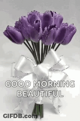 Purple Tulips Bouquet In White Vase GIF