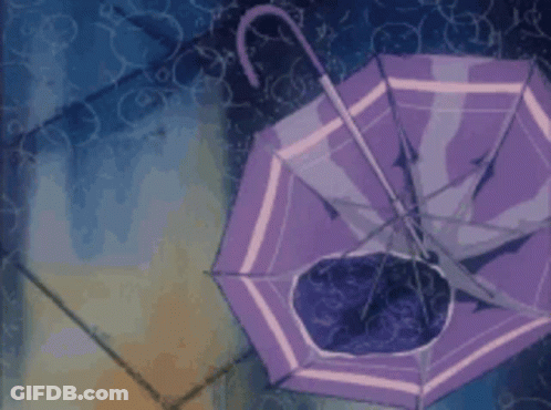 Purple Umbrella On Tiled Floor Next To Puddle GIF