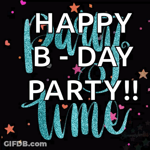 Purple White Happy B-Day Party Black Background GIF