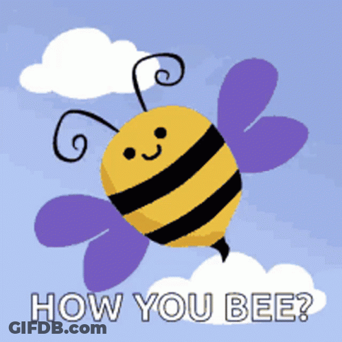 Purple Winged Bee Flying Saying How You Bee GIF