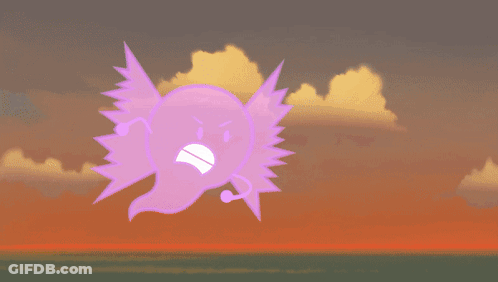 Purple Winged Object Flying Beside White Object GIF