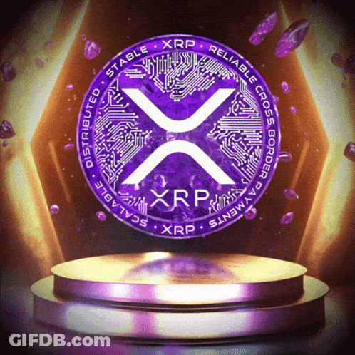 Purple XRP Coin Sitting On Podium GIF