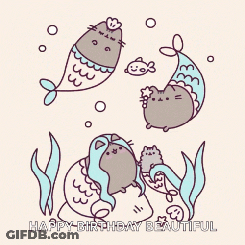 Pusheen Beach Birthday Mermaids GIF