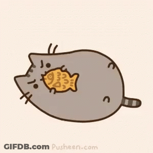 Pusheen Cat Hugging Toy Fish GIF