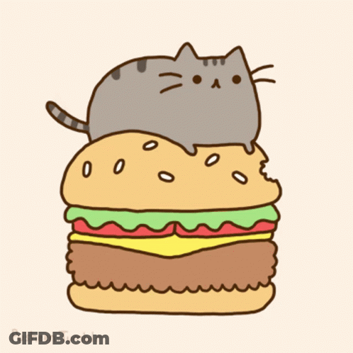 Pusheen Cat Sitting On A Hamburger GIF