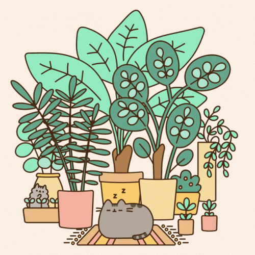 Pusheen Cats Green Plant Collection GIF