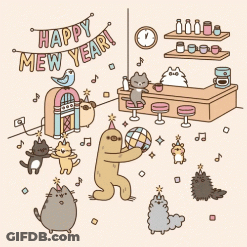 Pusheen New Year Party GIF