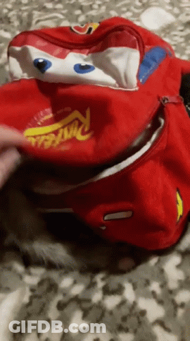 Putting Something In Red Lightning McQueen Bag GIF