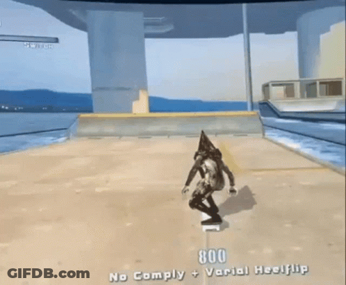Pyramid Head Riding Skateboard GIF