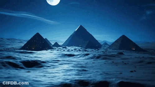 Pyramids Lit At Night With Full Moon GIF