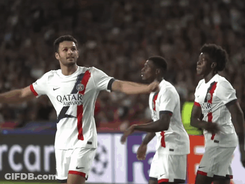 Qatar Airways Soccer Player Celebrates With Teammates GIF