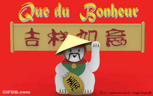 Que Du Bonheur Red Background Cat Statue GIF