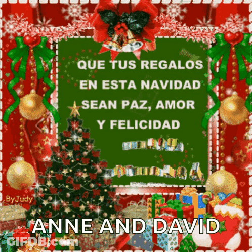 Que Tus Regalos En Esta Navidad Sean Paz Amor Y Felicidad Anne And David Christmas Card GIF