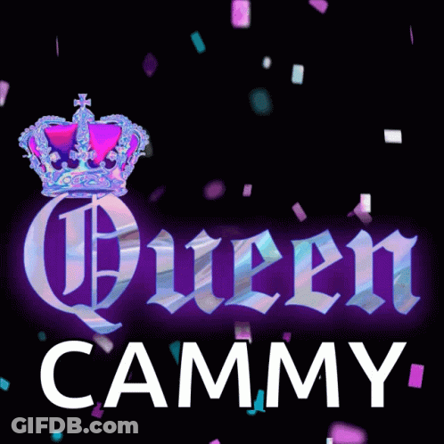 Queen Cammy Logo With Crown And Confetti GIF