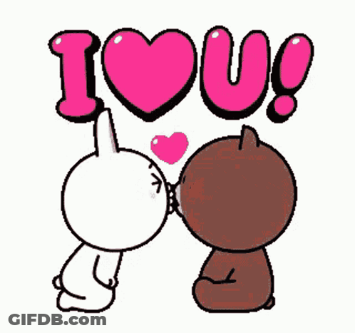 Rabbit And Bear Kissing I Love U GIF
