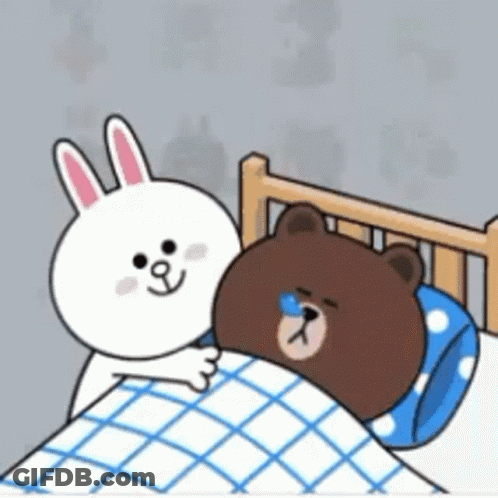 Rabbit And Bear Sleeping In Bed GIF