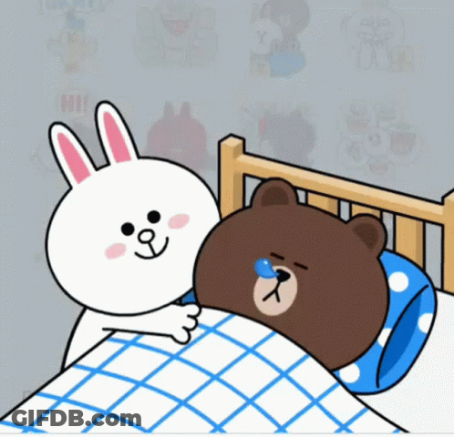 Rabbit And Brown Bear Lying In Bed GIF
