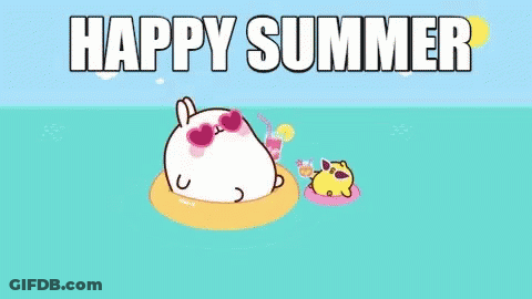Rabbit And Chicken On Raft With Happy Summer GIF