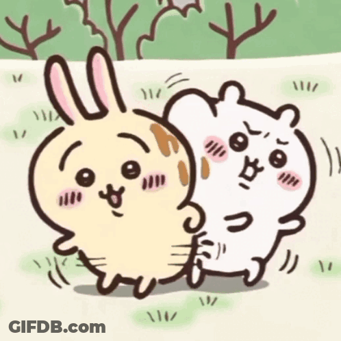 Rabbit And Mouse Standing In Grass GIF