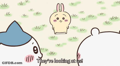 Rabbit And Two Cats Standing In Field GIF