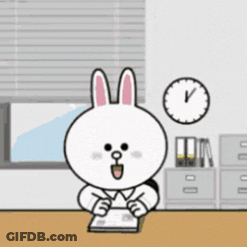 Rabbit At Desk Saying It's Lunch Time GIF