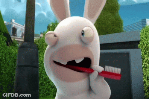 Rabbit Brushing Teeth With Red Toothbrush GIF