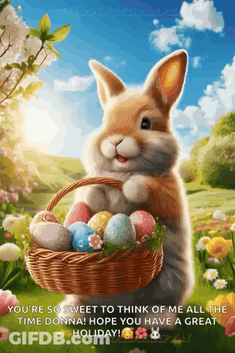 Rabbit Holding Basket Of Easter Eggs GIF