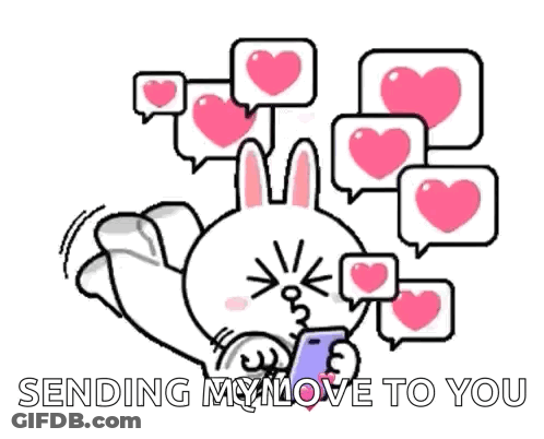 Rabbit Holding Cell Phone With Hearts GIF