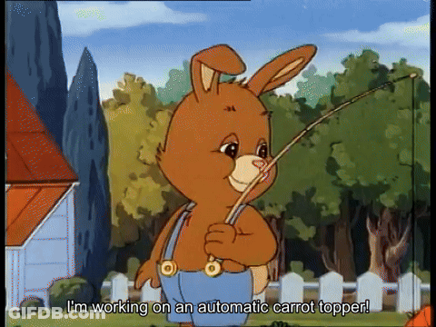 Rabbit Holding Fishing Rod Saying I'm Working On An Automatic Carrot Topper GIF