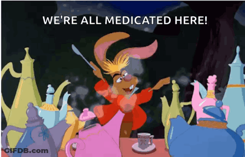 Rabbit Holding Spoon We're All Medicated Here GIF