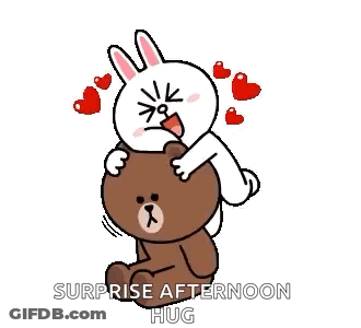 Rabbit Holding Teddy Bear Saying Surprise Afternoon Hug GIF