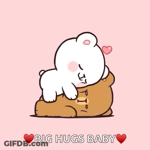 Rabbit Holding Teddy Bear Saying Surprise Afternoon Hug GIF