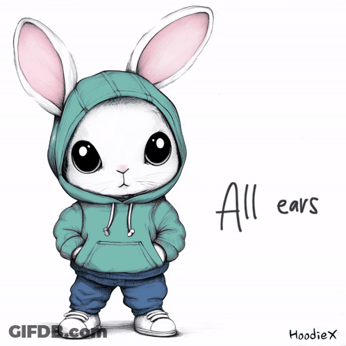 Rabbit In Blue Hoodie Saying All Ears GIF