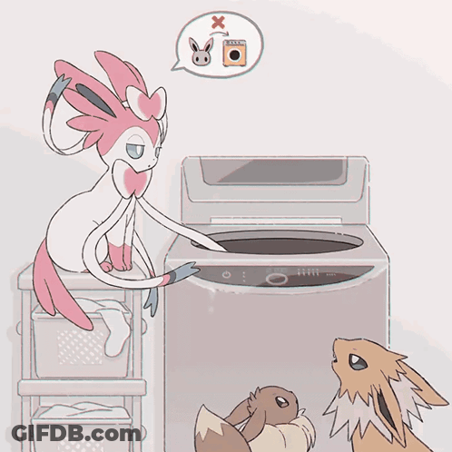Rabbit In Speech Bubble Above Washing Machine GIF