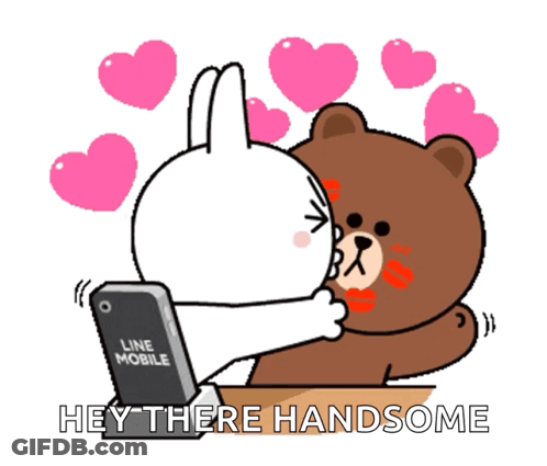 Rabbit Kissing Bear Saying Hey There Handsome GIF