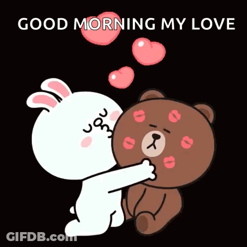 Rabbit Kissing Teddy Bear Good Morning GIF