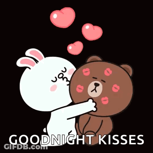 Rabbit Kissing Teddy Bear Goodnight Kisses GIF
