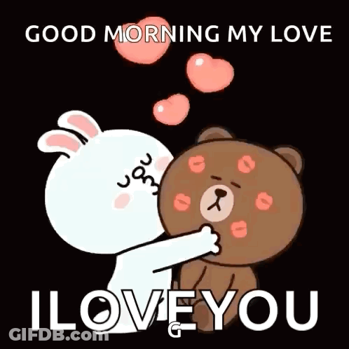 Rabbit Kissing Teddy Bear With Hearts GIF