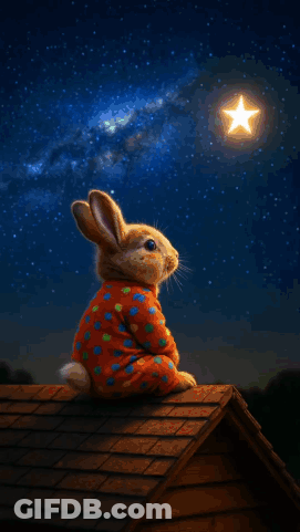 Rabbit Reaching For Star Good Night William GIF