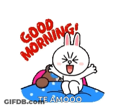 Rabbit Saying Good Morning Next To Teddy Bear GIF